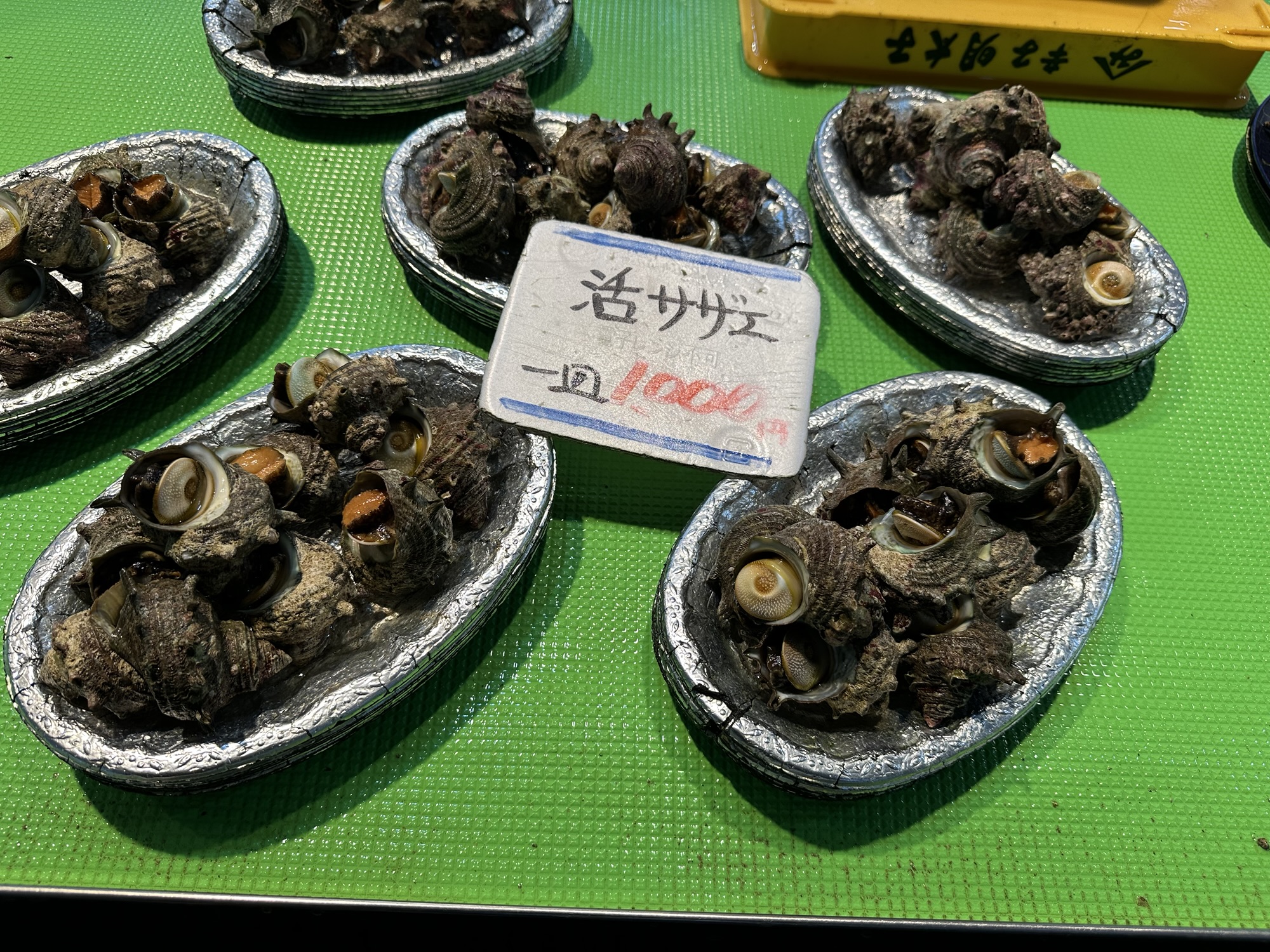 唐戸市場に並ぶ活サザエ