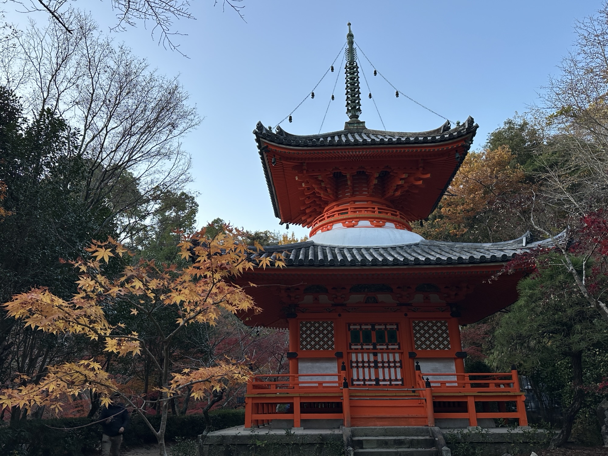 秋の三滝寺の境内と色づいた木々