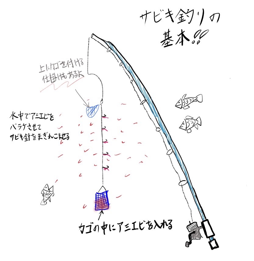 手描きで解説したサビキ釣りの基本仕掛け