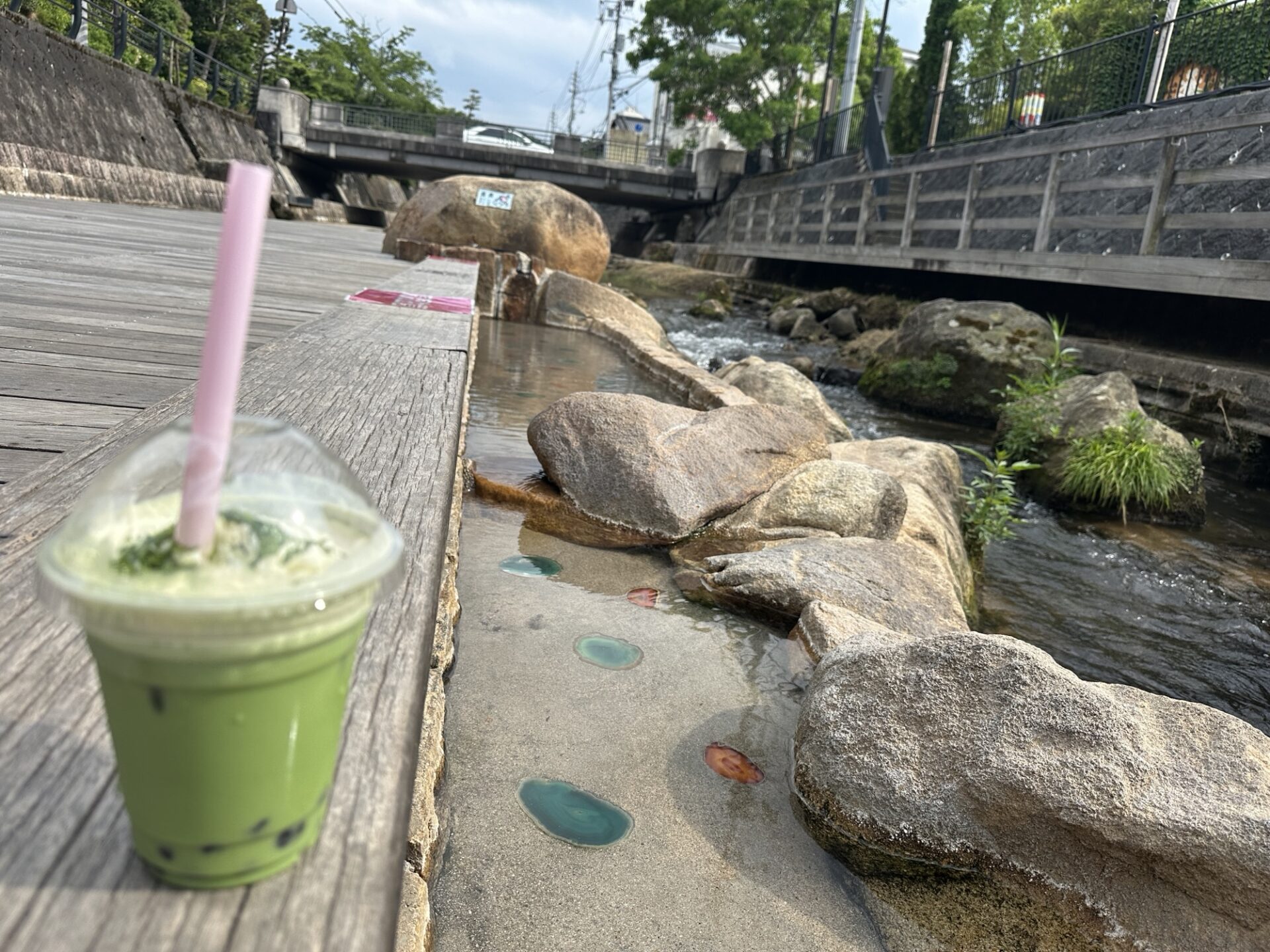 玉造温泉の足湯と抹茶ラテ