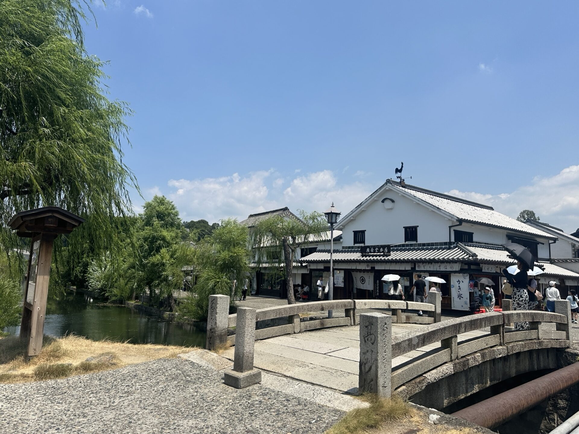 倉敷美観地区の橋と白壁の町並み
